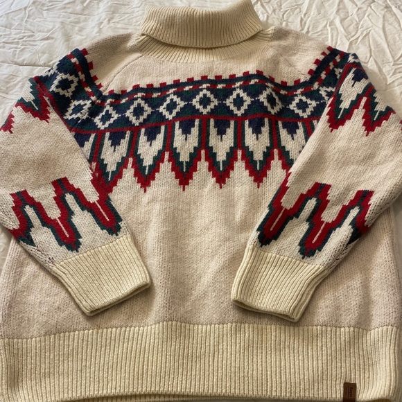 Roots Sweaters - Roots Fair Isle Cream, Red & Green Turtle neck Merino Wool & Cashmere Sweater